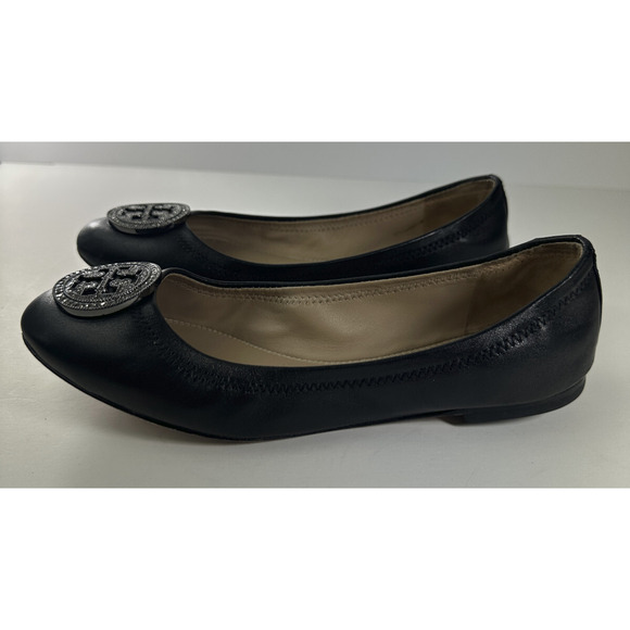 Tory Burch Liana Rhinestone Jewel Embellished Ballet Flats Black Leather Sz 6.5 - Picture 13 of 16